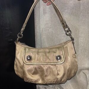 vtg Coach Poppy Gold Metallic Signature Shoulder Bag Purse Y2K Glam